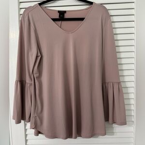 Ann Taylor stretchy blouse with bell sleeve detail and v neck